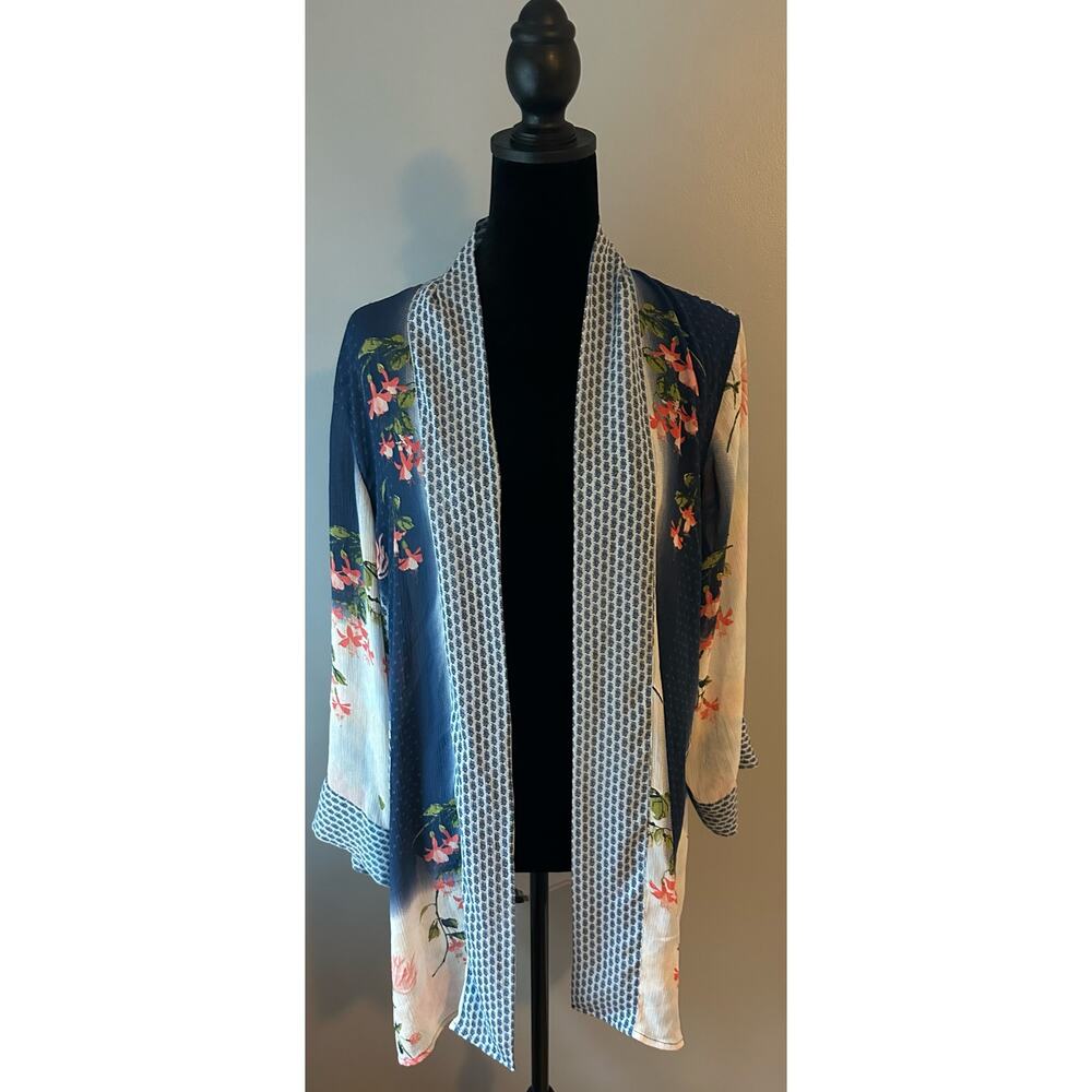 Multiples Floral Kimono Jacket, Open Front, 3/4 Sleeves, Lightweight Large